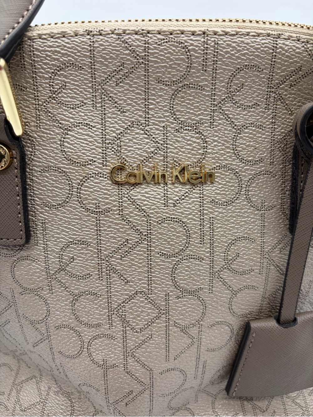 Calvin Klein Brown Monogram Dome Satchel with Gold Hardware - Picture 3 of 11